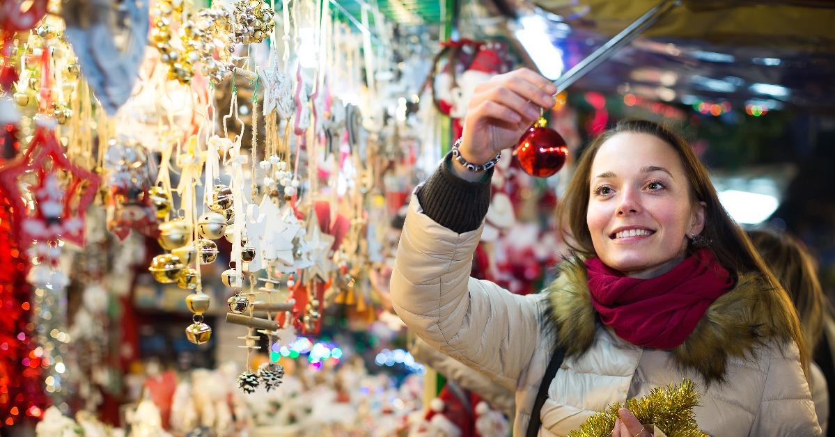 woman at Christmas fair in evening