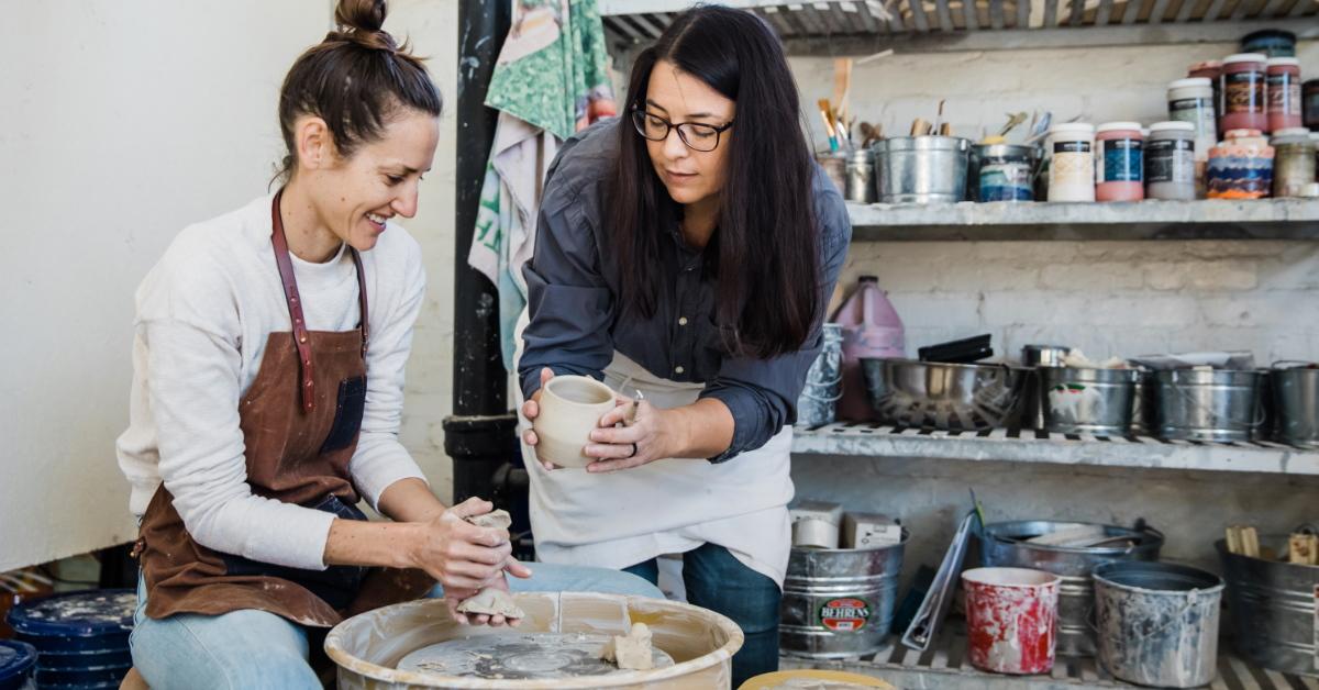 women making clay pots