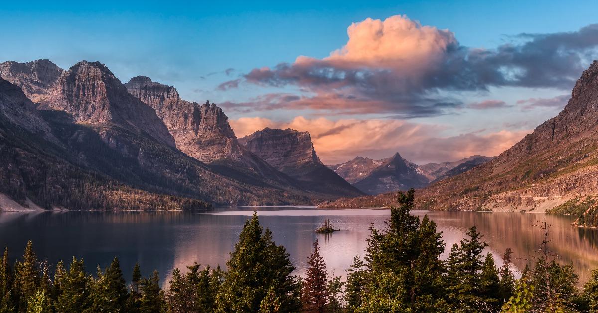 panoramic view of a glacier lake with American Rocky Mountain Landscape