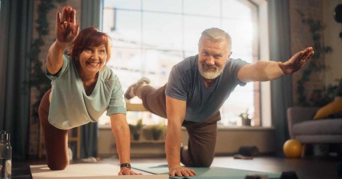 senior couple doing gymnastics