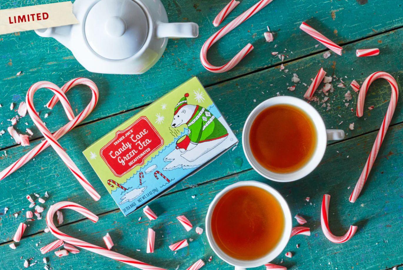 Candy Cane Green Tea box from Trader Joe's