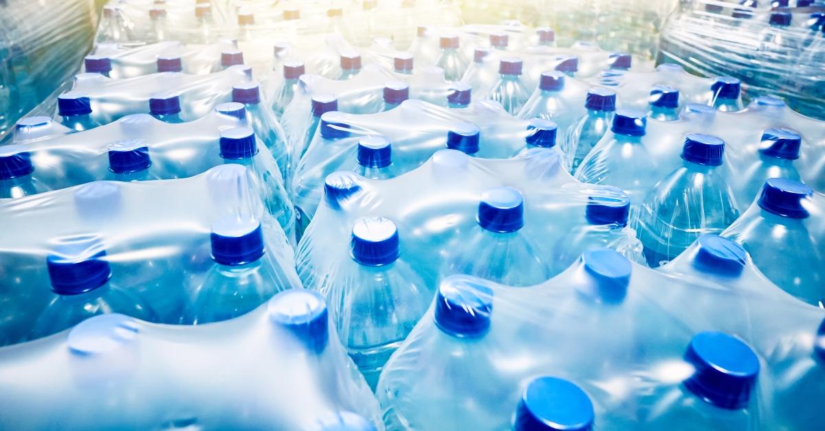 packaged blue mineral water bottles