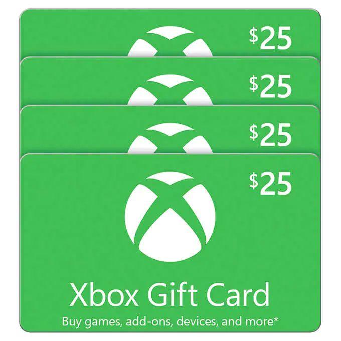 Xbox 4 x $25 green Gift Cards