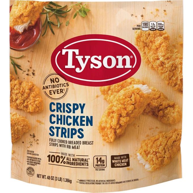 A bag of Tyson Crispy Chicken Strips