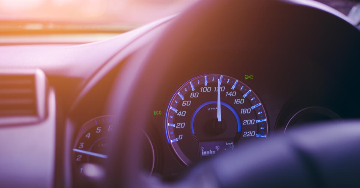 dashboard of mileage driving a car