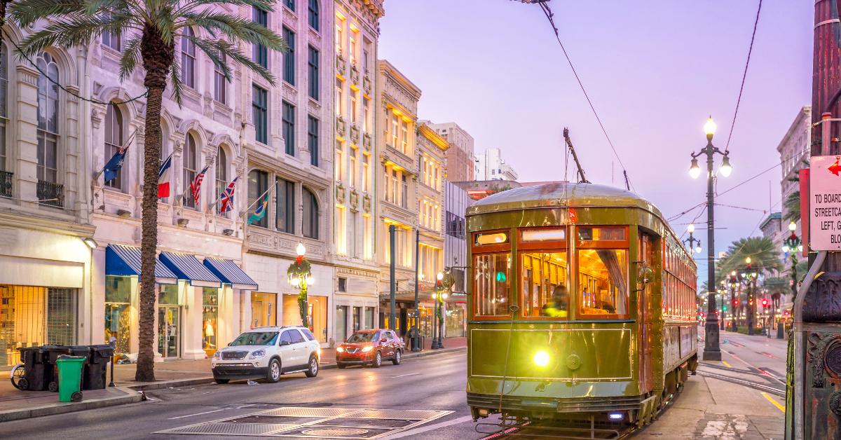 streetcar in downtown New Orleans USA