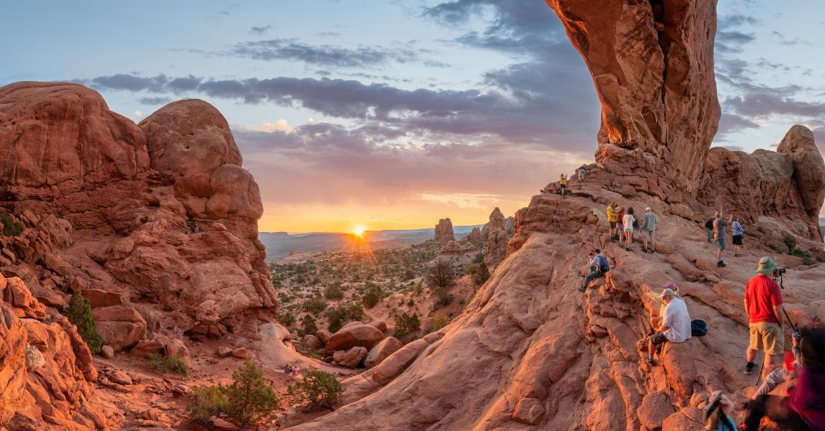sunrise at the North Window Arch at Arches National Park