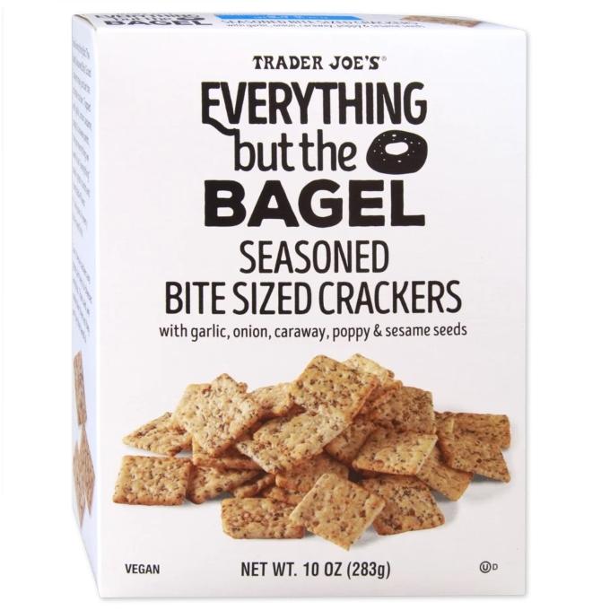 A box of Everything but the Bagel Seasoned Crackers from Trader Joe's