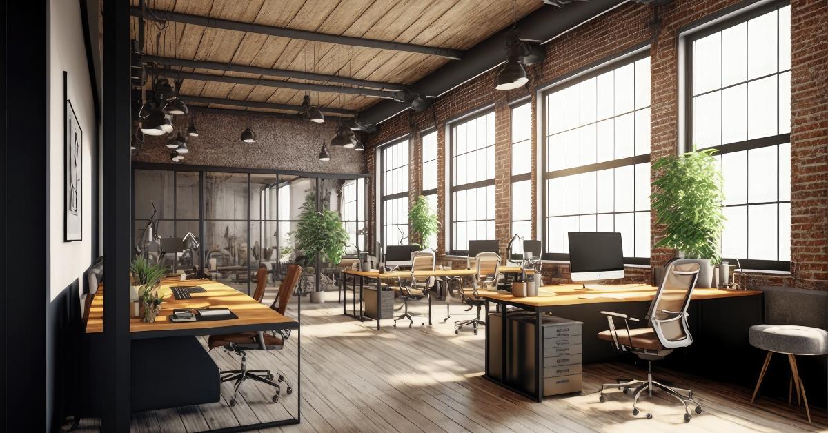 luxury workspace office decorated with industrial loft