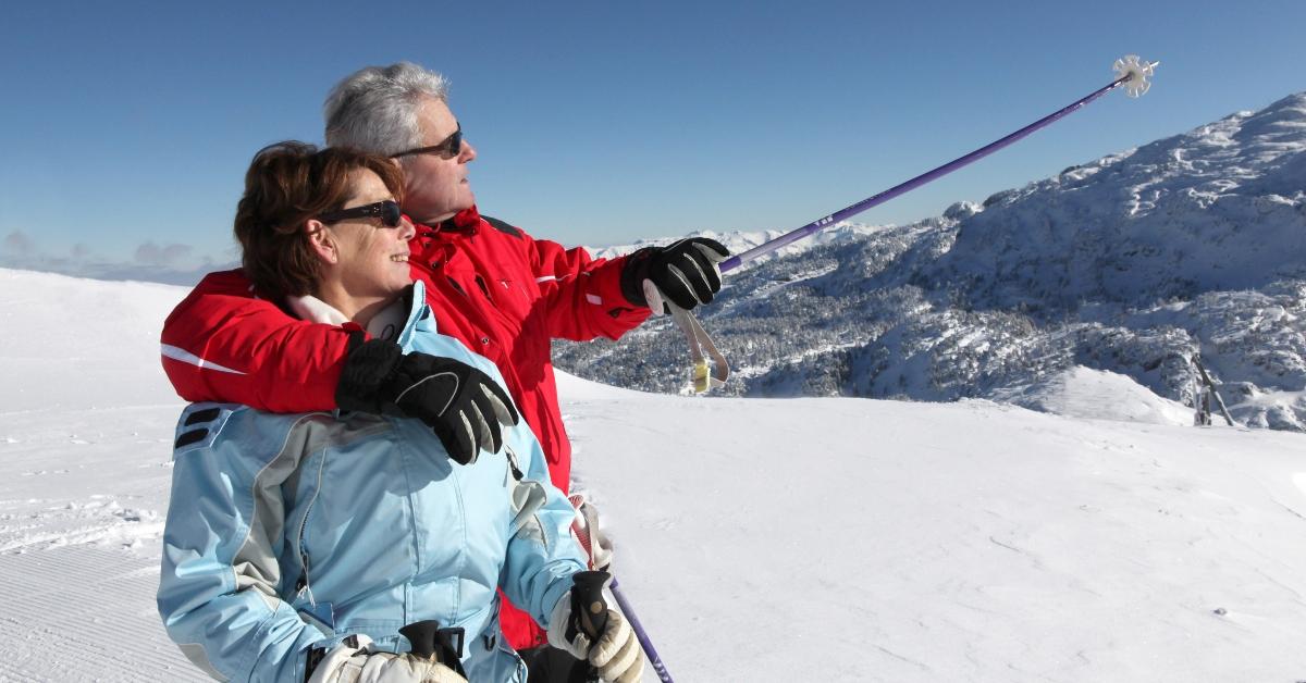 Older couple skiing