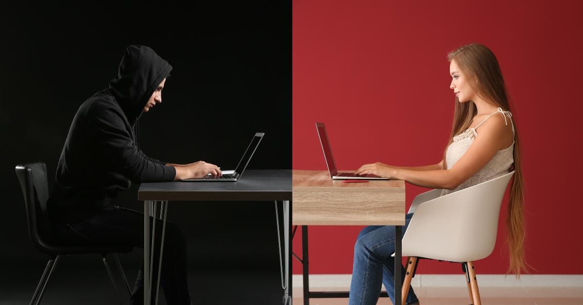 young woman having online date with fake boyfriend
