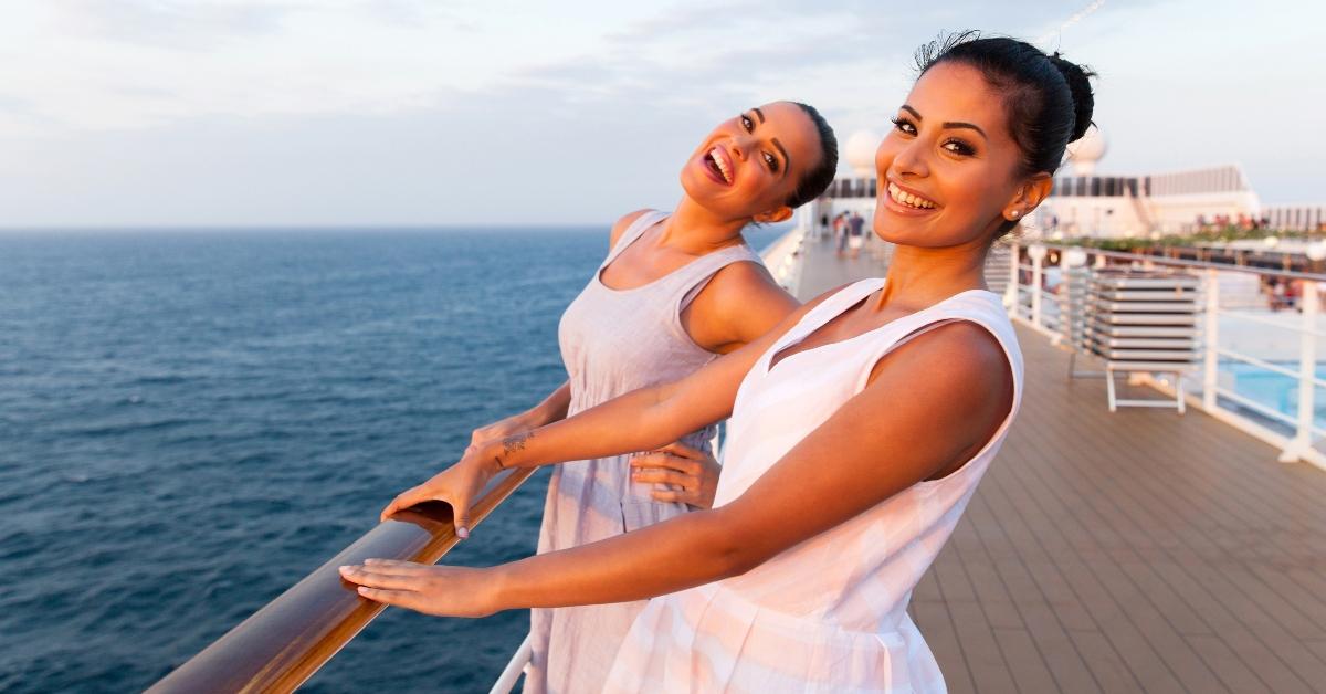 two women having fun on cruise ship