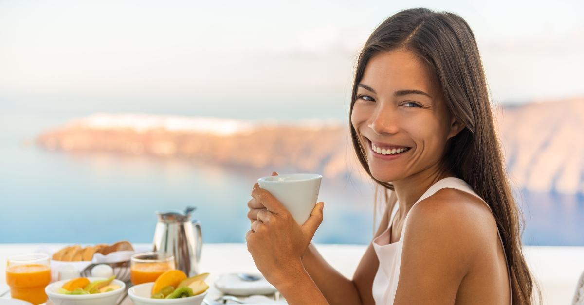 woman eating brunch at luxury travel hotel