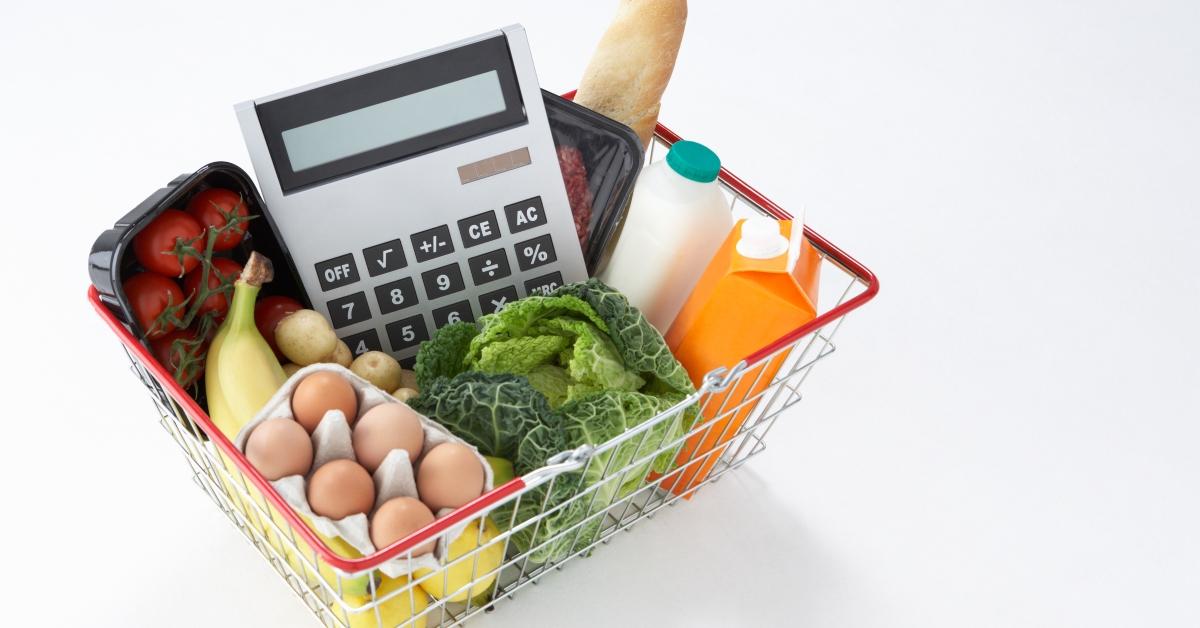 basket of groceries and calculator