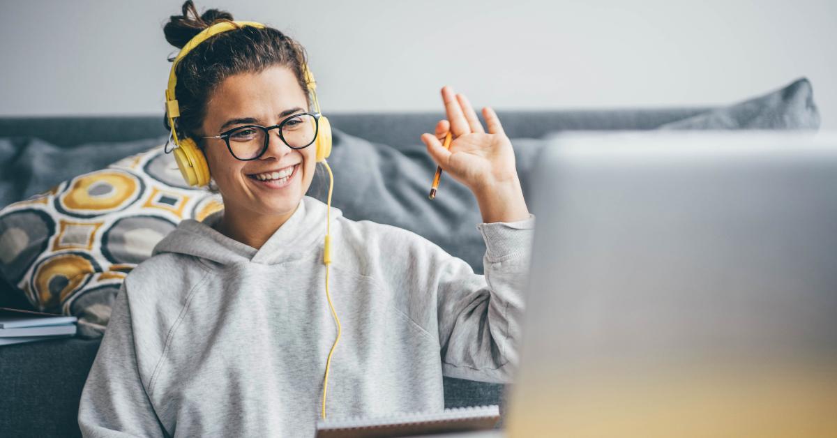 woman having video call on her computer at home