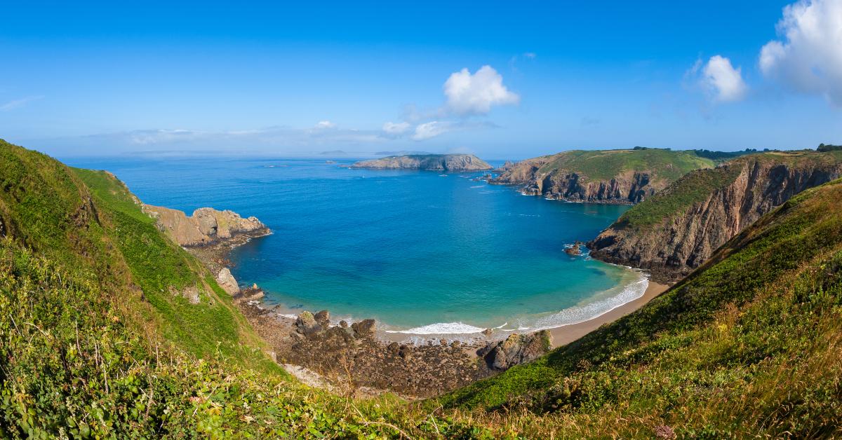 remote beach and rocky coastline on Sark Channel Islands
