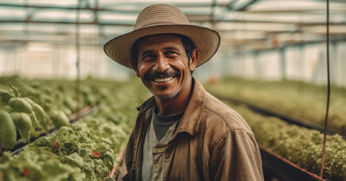 farmer working inside agricultural greenhouse