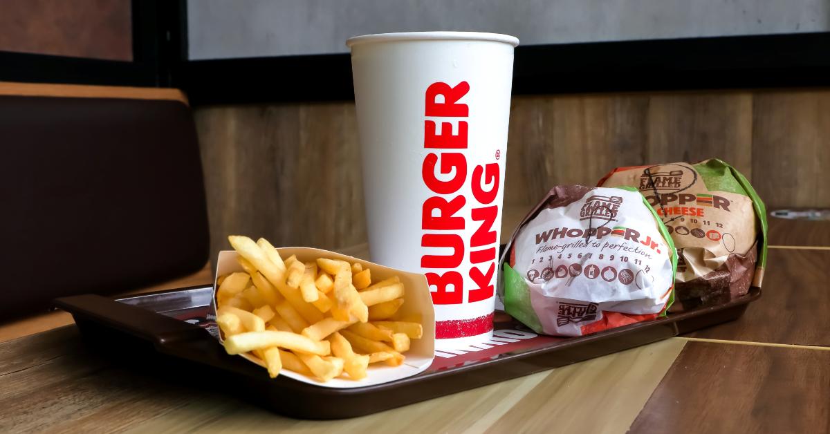 Burger king set has hamburger french fries and cola drink