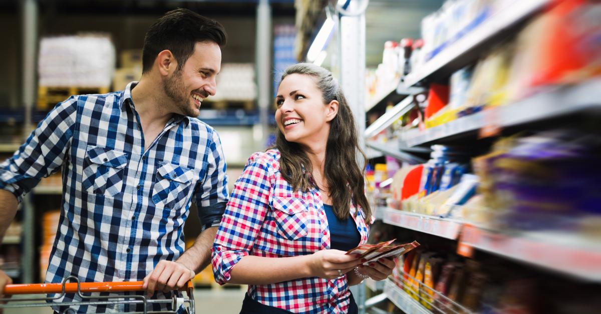 couple shopping in grocery store