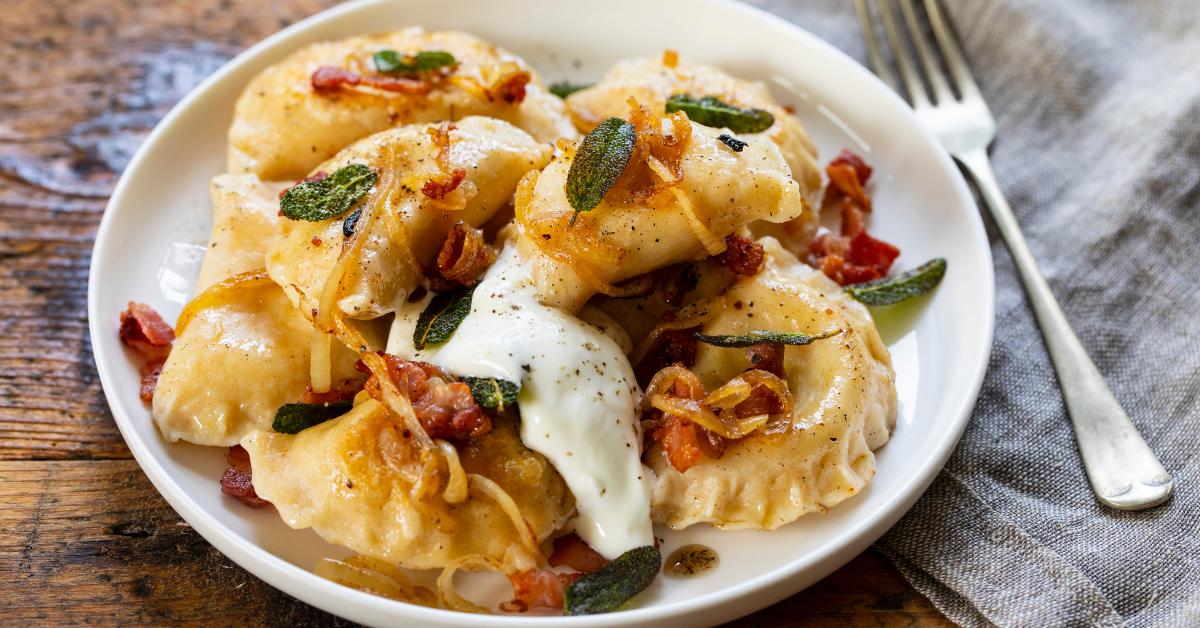 pierogi with crispy bacon