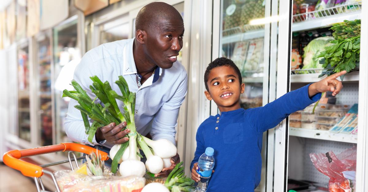 Father and son at grocery store