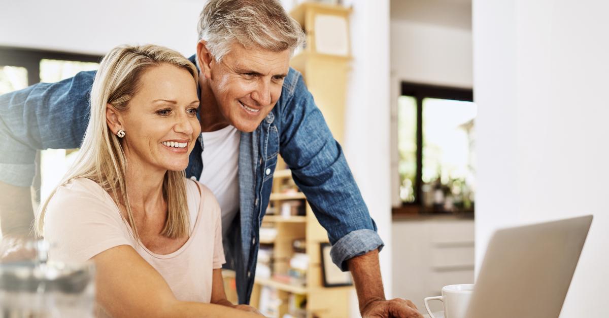 mature couple research at home