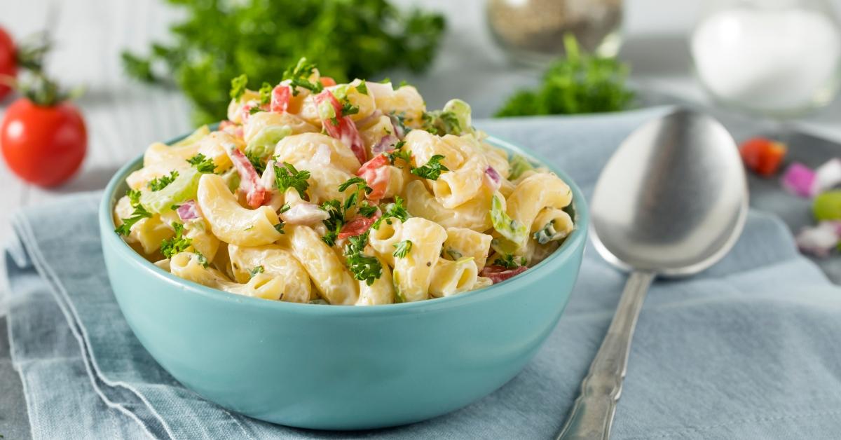 A bowl of macaroni salad