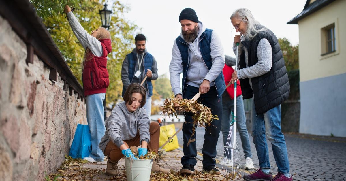 diverse group of happy volunteers