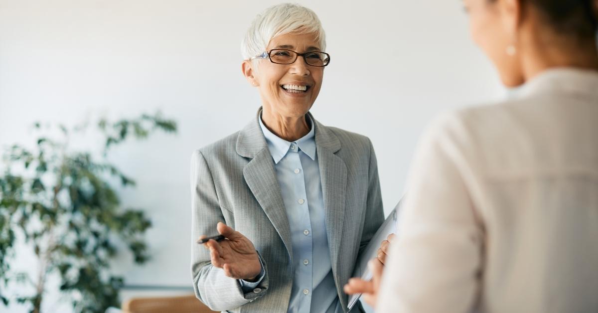 financial consultant talks to clients