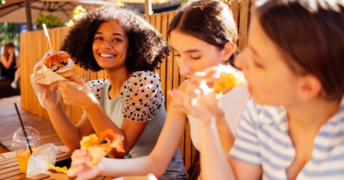 Friends eating out together