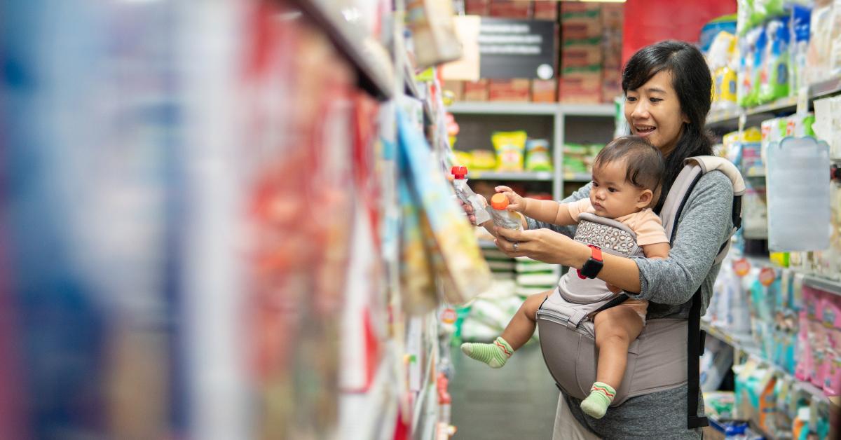 asian mother and baby shopping