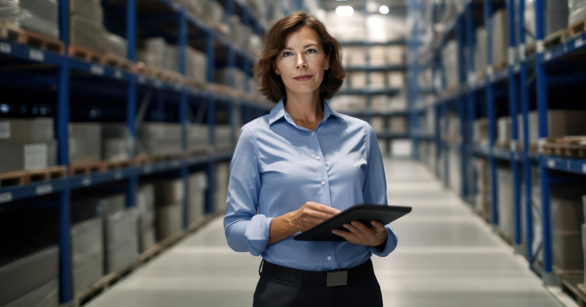businesswoman standing with clipboard