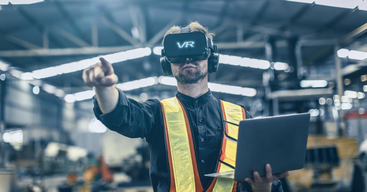 engineer male using VR virtual reality