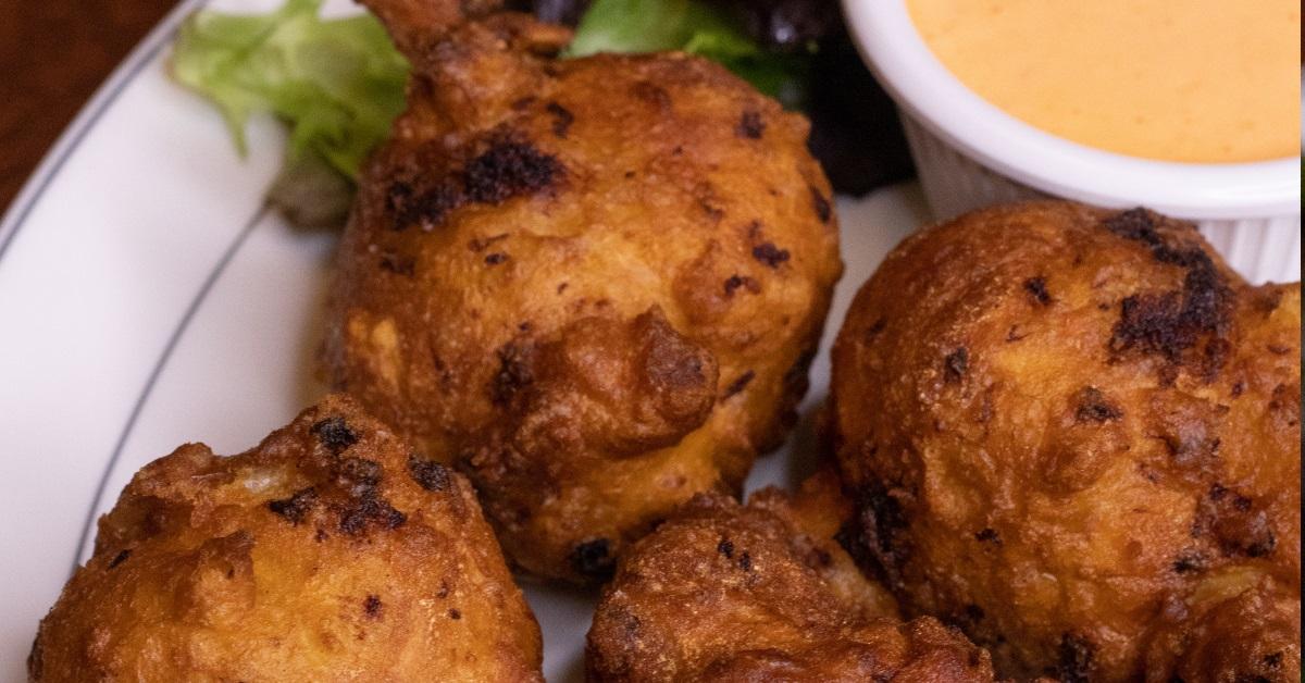 clam cakes with cocktail sauce