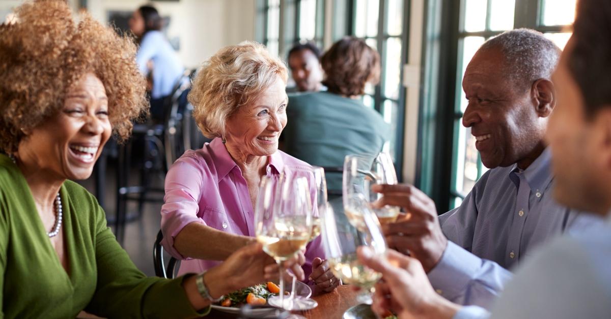 senior friends meeting for meal