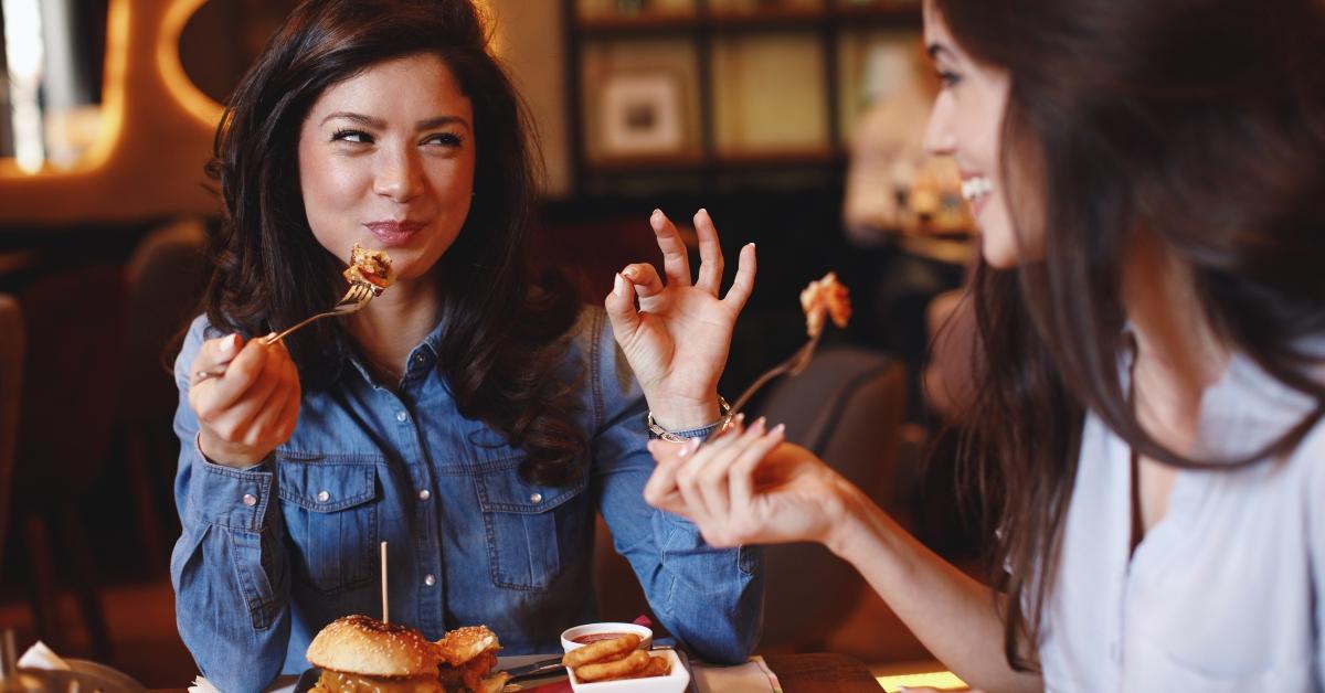 young women at lunch in a restaurant