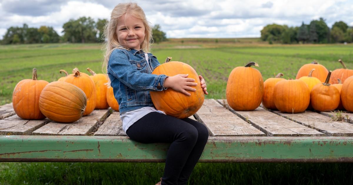 choosing a pumpkin at the farm