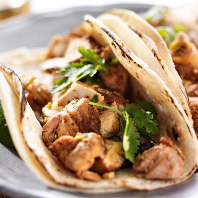 tacos with chicken and cilantro