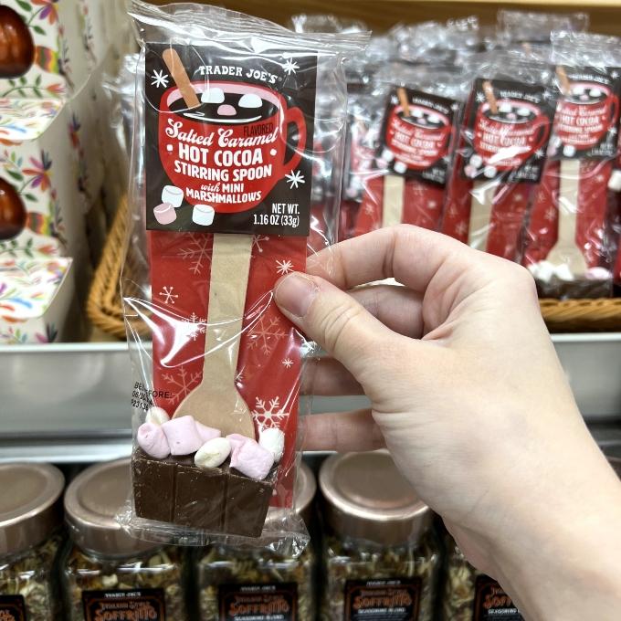 salted caramel hot cocoa stirring spoon