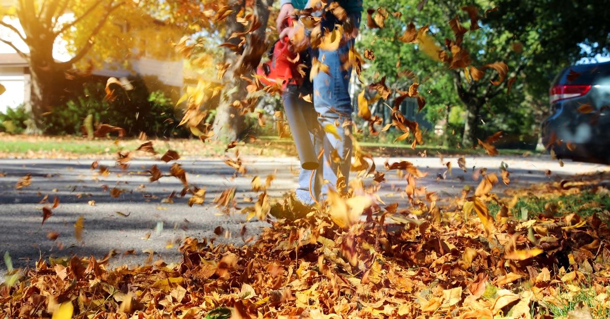 man working with leaf blower