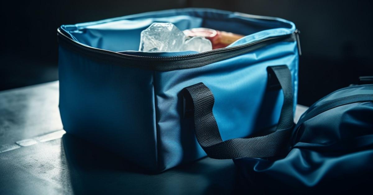 blue insulated bag for camping