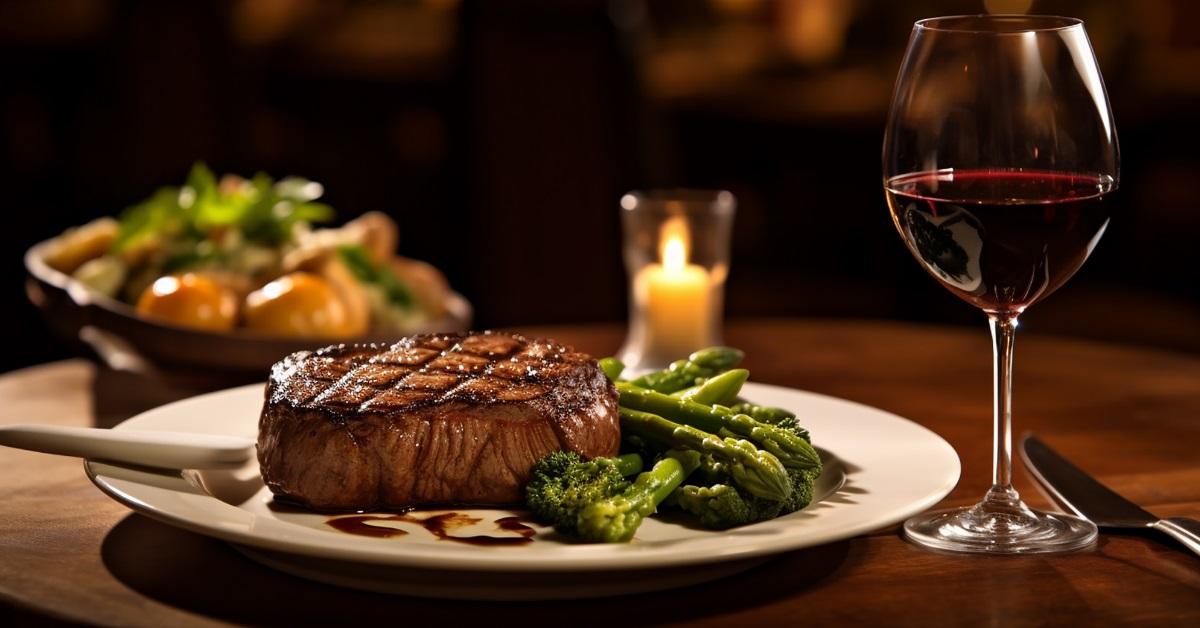 beef steak at candle light dinner