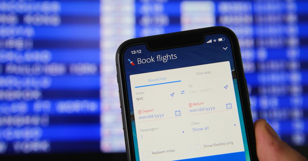 phone with flight booking app