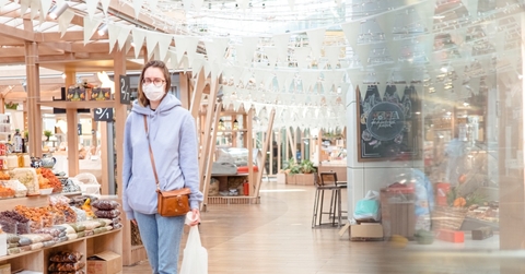 woman shopping in grocery store with mask