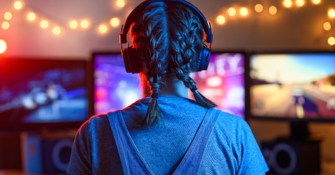 Woman playing video games