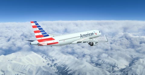 American Airlines over the clouds