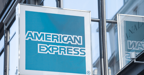 An American Express sign.