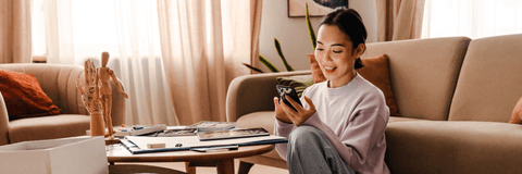 person on phone at home