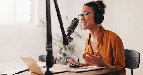 Woman podcasting