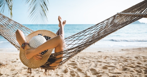 traveler asian woman relax in hammock